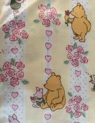 VTG Pooh Piglet Satin Fabric 45×45 HTF Yellow Striped Pink Hearts Flowers NOS