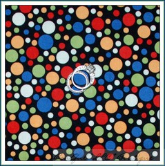 BonEful Fabric FQ Cotton Quilt Black Xmas Holiday B&W Red Green Polka Dot Calico