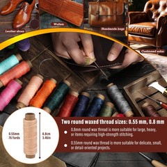 KAQRHFT 0.55 mm Round Waxed Thread, 14 Colors 76 0.55mm 70m, Rainbow Color