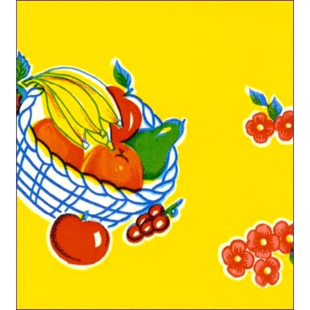 Fruit Basket Yellow Oilcloth Fabric By The Roll (12 Yards)