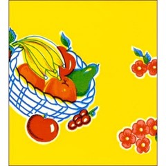 Fruit Basket Yellow Oilcloth Fabric By The Roll (12 Yards)