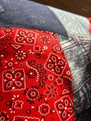 1960s Vtg Patchwork Jeans Denim Patchwork Linen Fabric 45×46” AMAZING Quality