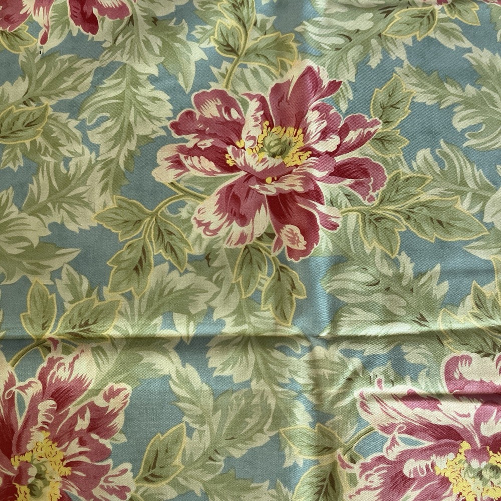 Poetry Collection Large Pink Floral Rose On Dusty Blue April Cornell BTY