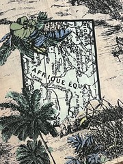 Vtg Marcus Brothers Textiles Fabric African Map Toile Themed On Pink 108” X 44”