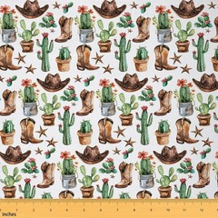 Cowboy Theme Fabric by The Yard,Western Tribal Boots Caps Retro Texas Star De…