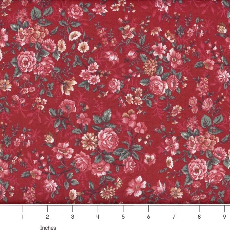 Manor Elegant Flower Bouquets Burgundy Red 100% cotton fabric PICK SIZE
