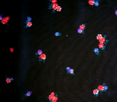 1 + Yard Red Blue Purple Flowers on Black Silky Poly- Knit Fabric 57″ X 60″