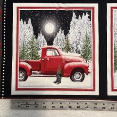 Christmas Red & White Truck Fabric 3 Panels For Quilting Read