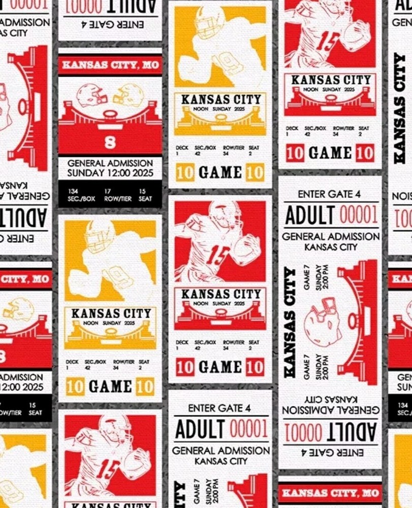Kansas City Chiefs, NFL, Football, Ticket Stripe Fabric! Cotton•1yd•BTY•FASTSHIP