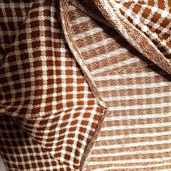 Vintage Double Knit Tube Fabric 2.72 Yards Brown White Houndstooth Check 1970s