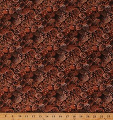 Cotton Pinecones Trees Bark Christmas Landscape Fabric Print by the Yard D514.41