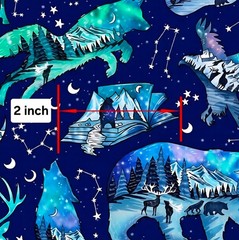 Northern Lights Bear Deer Alaska 100% Cotton fabric 12″x55″ 1297620 REMNANT