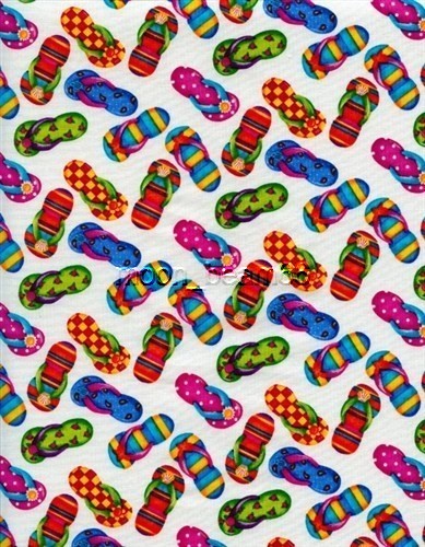 2 Yards 7 Inches Timeless Treasures Fancy Flip Flops White Cotton Fabric 2’7″
