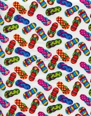 2 Yards 7 Inches Timeless Treasures Fancy Flip Flops White Cotton Fabric 2’7″