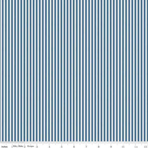 1/8″ Stripe in Coastal Blue on Ivory | Stripes | Riley Blake