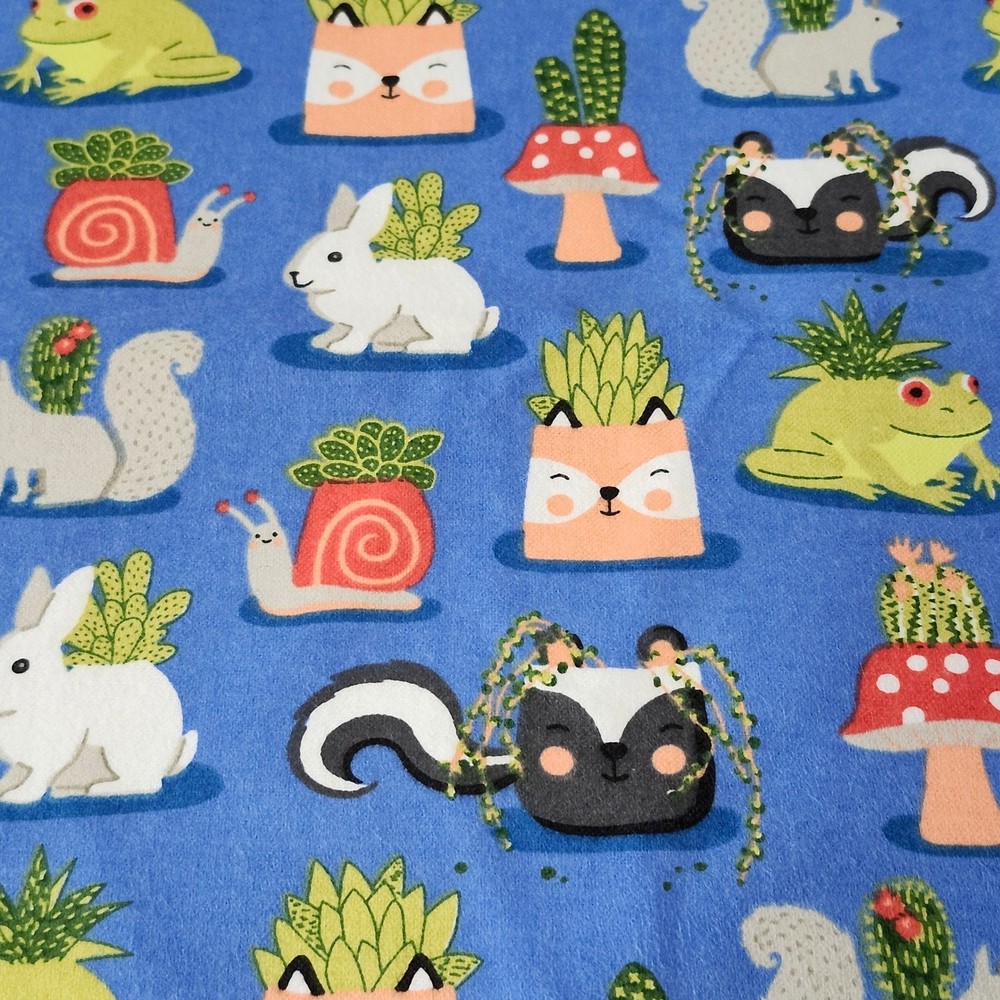 Super Snuggle Flannel Fabric 5 yd New Uncut Succulent Animals Blue