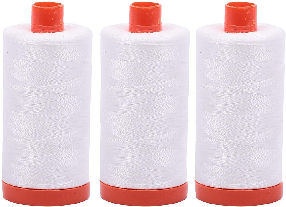 3-PACK – Aurifil 50WT – Natural White, Solid – Mako 3 Spool Bundles, White