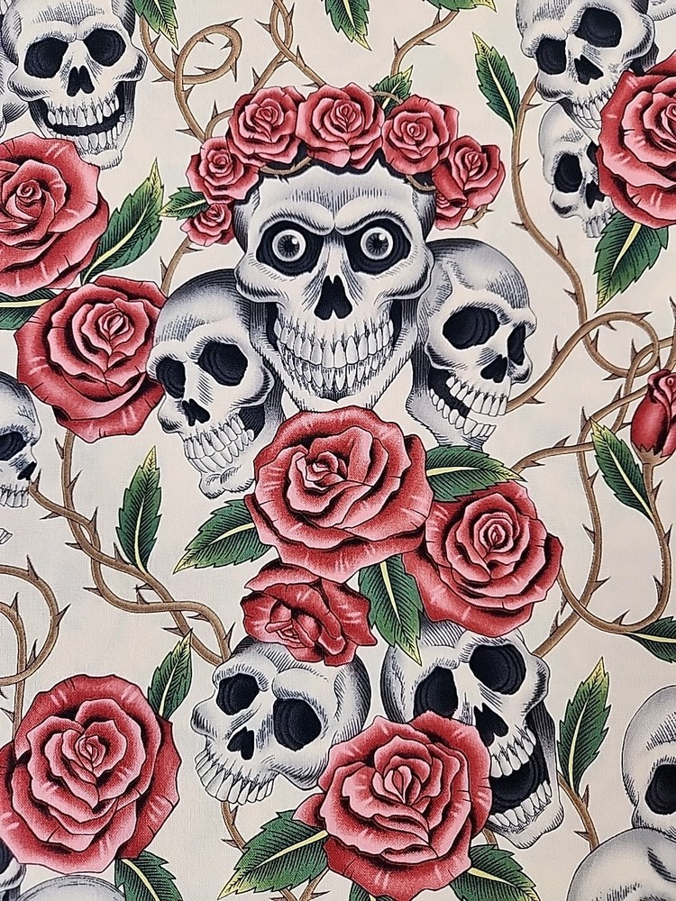 Alexander Henry Fabric the rose tattoo (skulls & roses ) 2005 Cotton 1 Yard