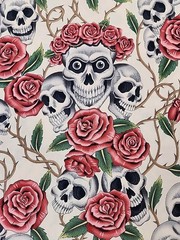 Alexander Henry Fabric the rose tattoo (skulls & roses ) 2005 Cotton 1 Yard