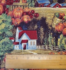 Vintage Cranston Fall Harvest Pumpkin Scenic Country Cotton Fabric 1+ Yards