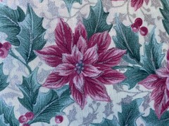 CRANSTON FABRIC~Pink Poinsettias~CREAM BKGRND~Green Leaves~SILVER ACCENT~Holly~