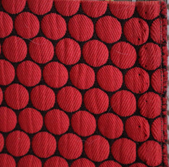 Vtg Retro MCM Designtex Upholstery Fabric “Loop to Loop” Red, Black Dots 7.5 yds
