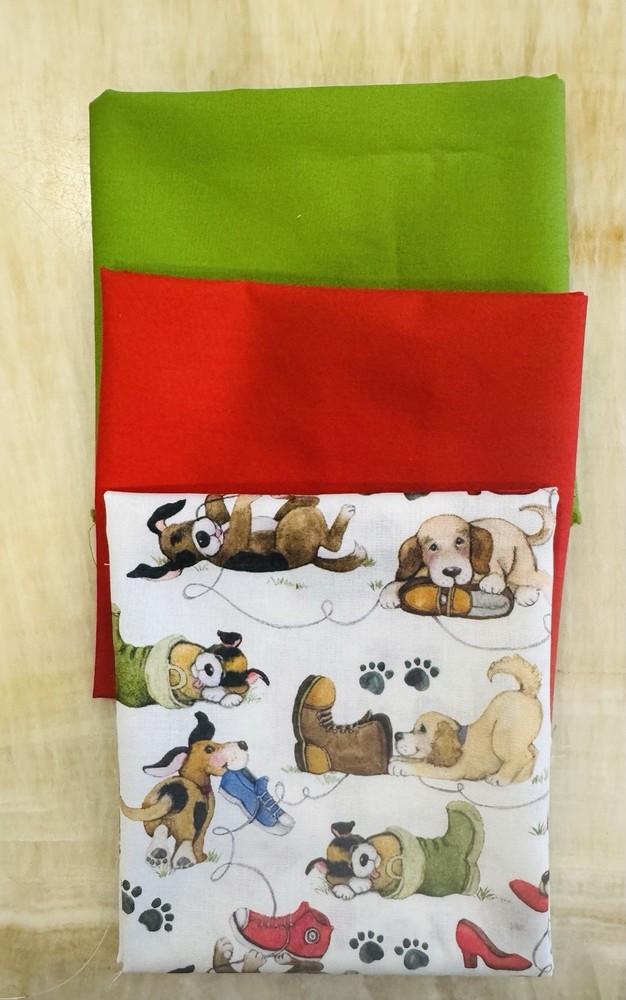 Fat Quarter Bundle Puppy Red Green Cotton Quilting Sewing Craft Junk Journal