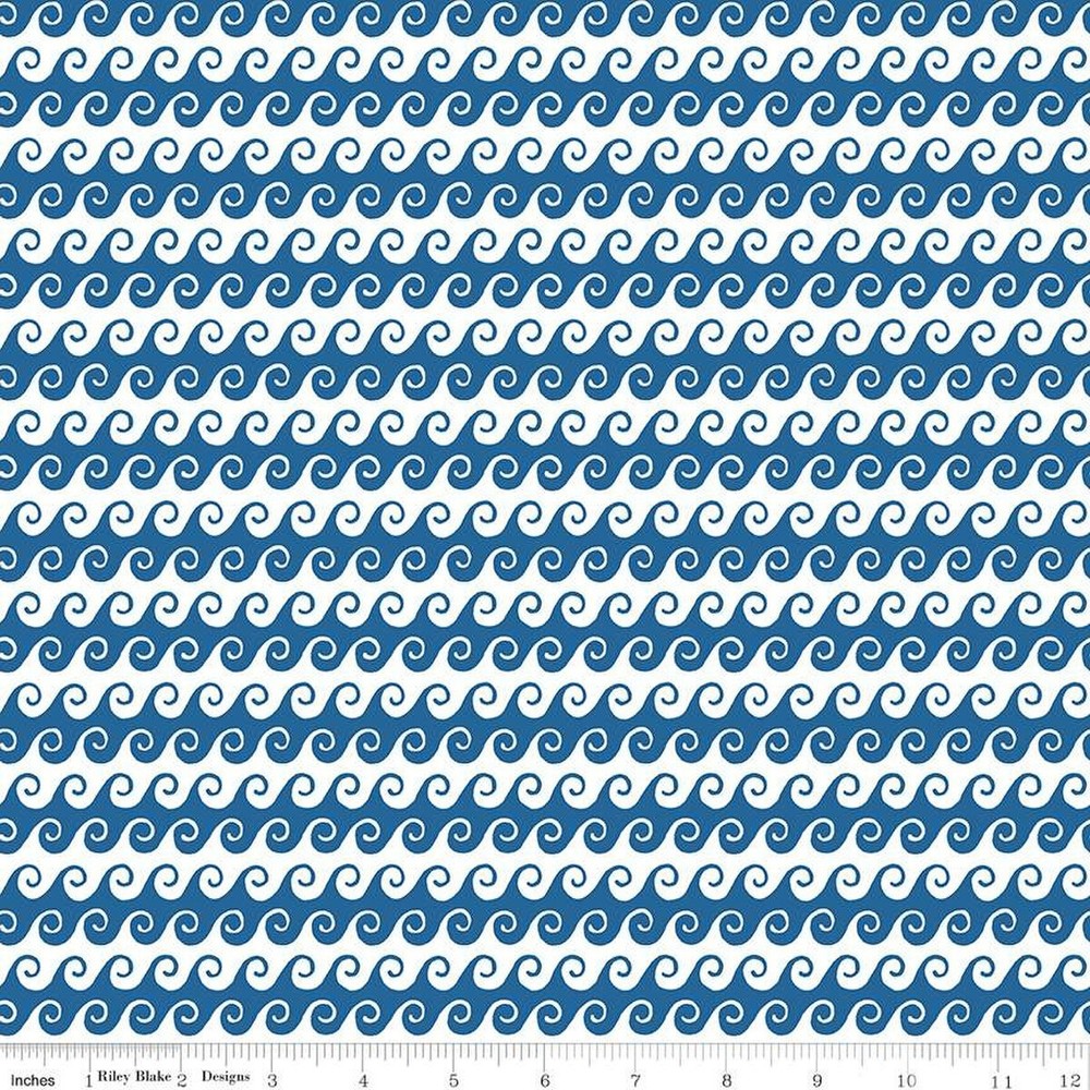 Riley Blake Free as the Ocean Quilting by the yard Cotton Fabric Waves Blue Wht