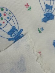 1 Yd Vintage White Corduroy Fabric Bear Balloon Blue Polka Dot Star 57W Juvenile