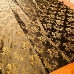 Faux New Silk BrocadeJacquard Fabric Black/Gold Floral Remnant Lustrous Shiny