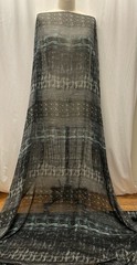 Poly Rayon Fluid Organza Deep Charcoal Teal Abstract Ikat Fabric By The Yard 60″