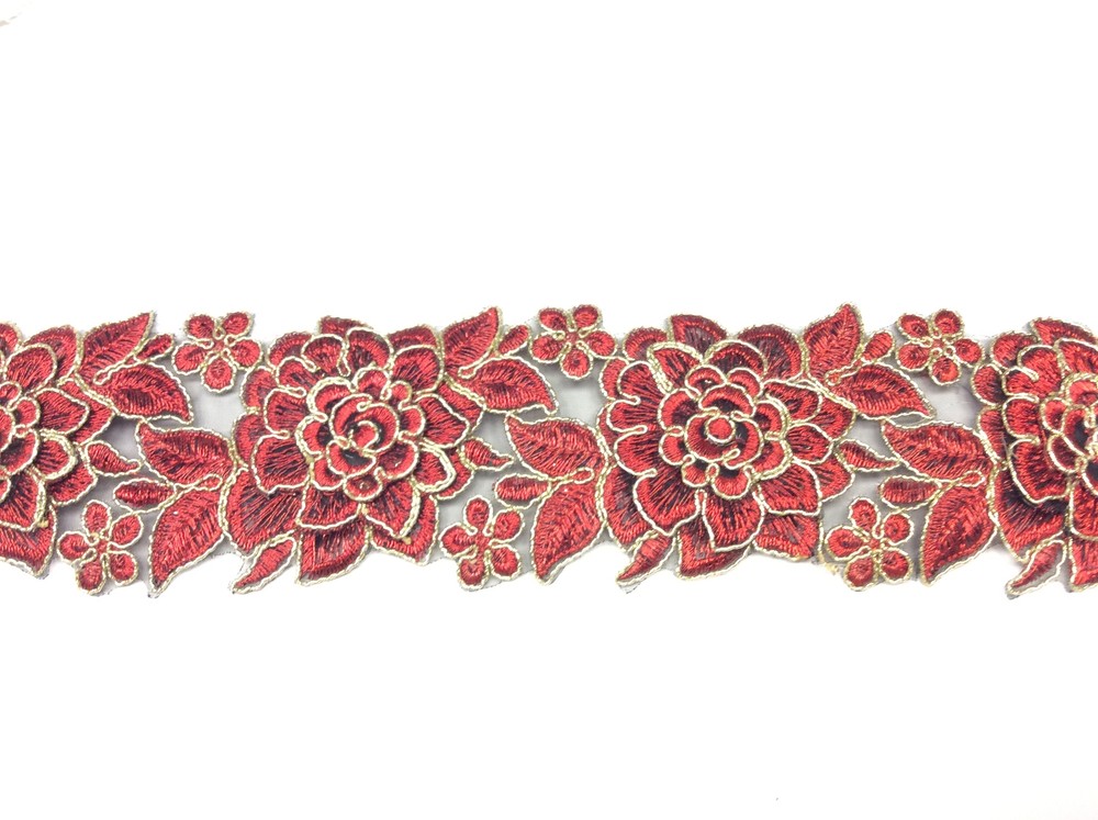 MACRAM&Egrave LACE; RED & FORAL GOLD CM 7 CUT-OUT