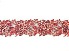 MACRAM&Egrave LACE; RED & FORAL GOLD CM 7 CUT-OUT