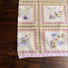 Floral Grid Pattern VTG Fabric Pieces Set of 2 Cream Pink Purple Cottage Core