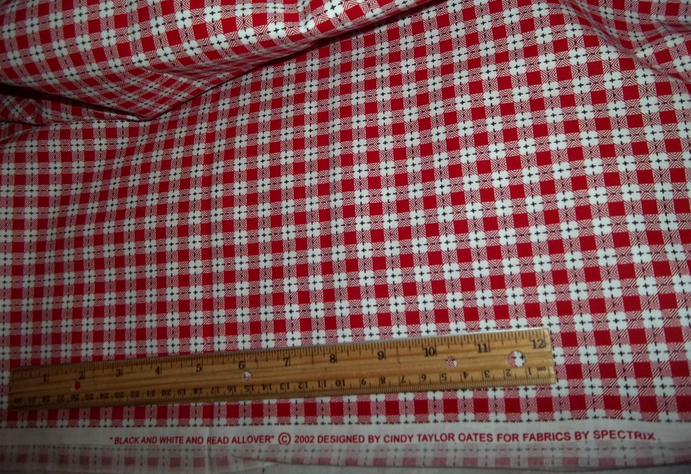 1 Yard Cotton Fabric “BLACK AND WHITE AND READ ALLOVER-Spectrix C. Taylor Oates