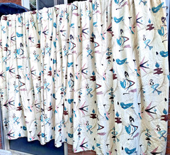 Vintage 1950’s Atomic Boomerang Bark Cloth Single Curtain Drape Panel MCM Fabric