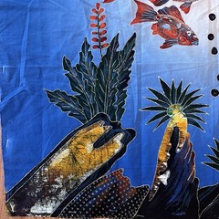 Fish Swimming Bottom Ocean Rocks Seaweed Indonesian Batik Panel