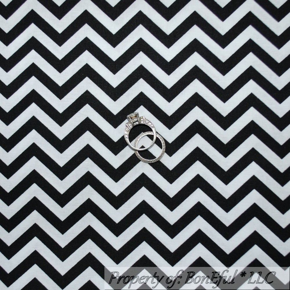 BonEful FABRIC FQ Flannel Cotton Quilt B&W Black White STRIPE Chevron Unisex Kid