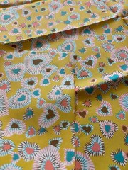Vintage 60s 70s Sateen Mustard Hippie Love Hearts Mod Gogo Fabric Remnant 44×52