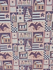 Vtg Americana USA Upholstery Fabric 54 ” X 48″ USA 1776 Flag House Boat Star