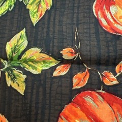 Fall Autumn Orange Pumpkins Brown Wood Background Quilters Cotton Fabric Remnant