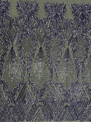 Francesca BLUE LAVENDER Vines and Diamonds Pattern Sequins on Light BLUE Mesh L