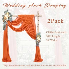 20ft x 28 Inch Orange Wedding Arch Draping Fabric Sheer Chiffon Curtains 2 PCS
