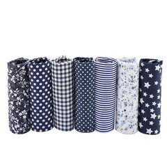 7 PCS Cotton Fabrics DIY Floral Dots Assorted PreCut Quarters Bundle Blue