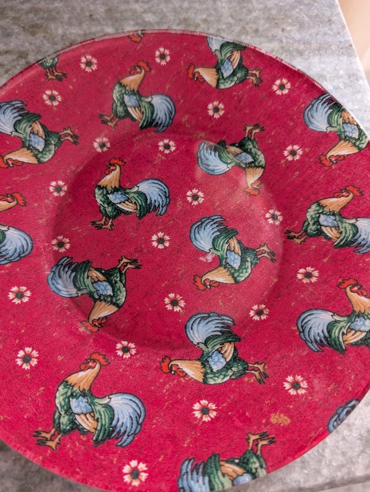 Red Rooster Fabric Plate, 8in