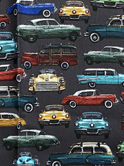 Classic VINTAGE CARS on Charcoal Gray Background BENARTEX Cotton Fabric 18″ x 44