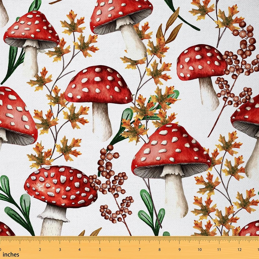 Manfei Red Mushroom Fabric Upholstery,Botanical Plant Fabric By Yard Soft
