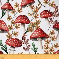 Manfei Red Mushroom Fabric Upholstery,Botanical Plant Fabric By Yard Soft