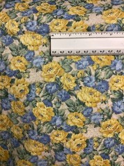 Cotton Quilting Fabric Yellow Roses & Blue Bachelors Buttons 1 Yard + 42” Wide