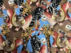 HILARIOUS WILD SAFARI ANIMALS FLANNEL FABRIC FQ